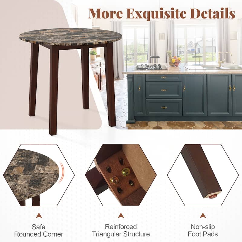 Gymax 35'' Kitchen Table Round Dining Table w/ Marble-textured Veneer
