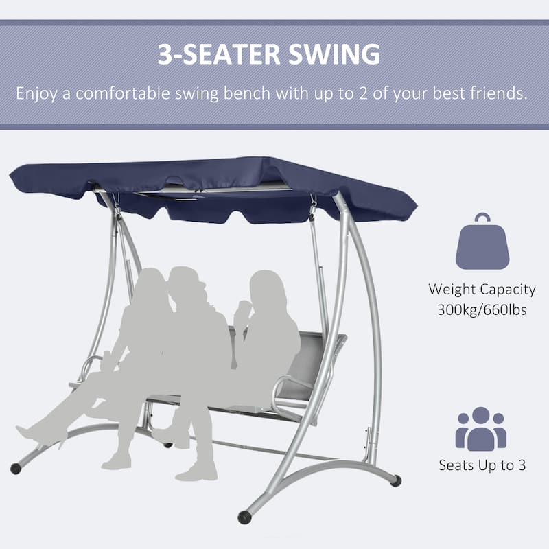 Outsunny 3 Person Patio Swing Seats with Adjustable Canopy Outdoor Swing Chair Bench for Garden, Poolside