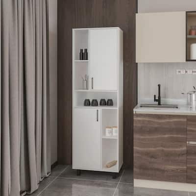 White Kitchen Pantry with Open Storage and 2 Doors