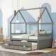 preview thumbnail 26 of 30, Wooden House Bed with Trundle and 3 Storage Drawers Grey - Full