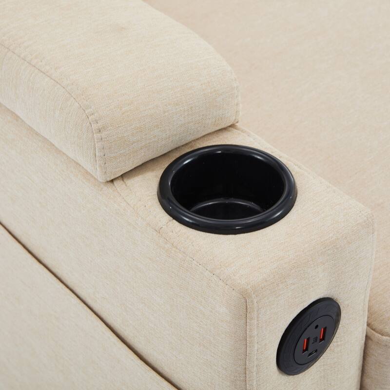 Upholstered Sectional Sofa with Storage Ottoman, USB Port, and Cup Holders