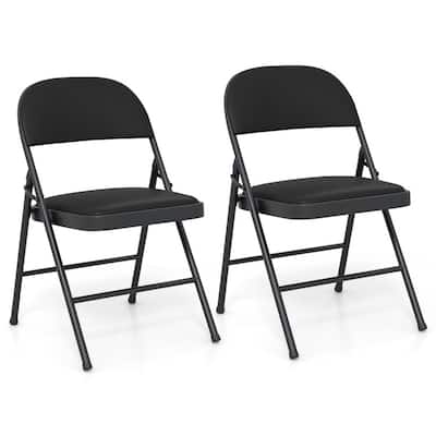Black Metal Folding Chair 2 Pack with PVC Leather, Ergonomic Backrest and 330 lbs Capacity - 18.5" x 18" x 31"
