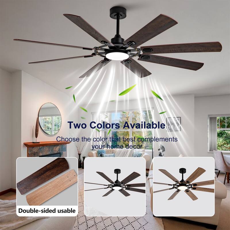 72" 8-Blade Ceiling Fan with Remote Control, Reversible Dimmable Fan Light, 6-Speed Quiet DC Motor