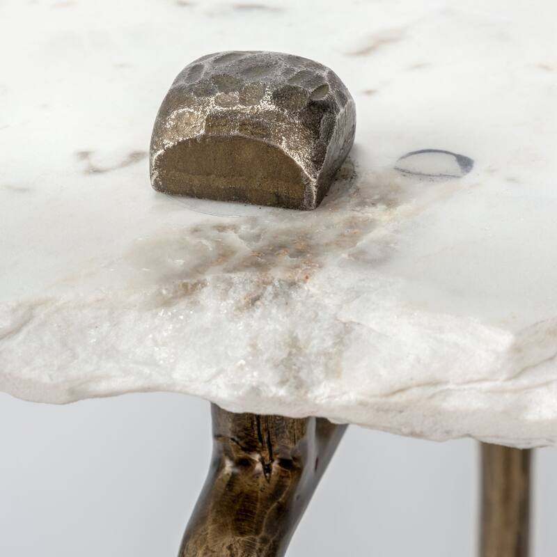 HomeRoots White Marble Console Table With Brass Toned Iron Base - 17