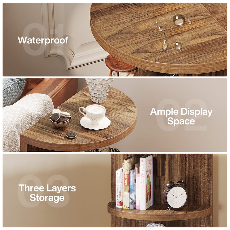 3-Tier Rustic Brown Semi Circle Side Table