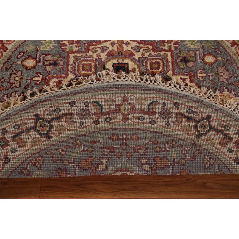 Medallion Heriz Serapi Indian Round Rug Handmade Wool Carpet - 3'10" x 3'10"