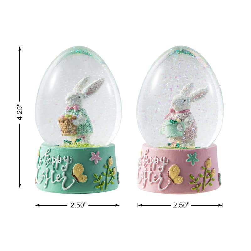 Glitzhome Easter Resin Bunny Couple Waterglobe Spring Gifts Table Decor