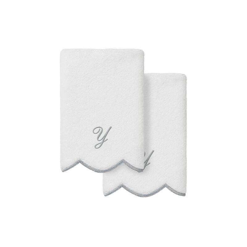 Authentic Hotel and Spa 100% Turkish Cotton Grey ADORNIA Scallop Personalized 2 Piece Fingertip Towel Set - 2 Fingertip Towels - Y