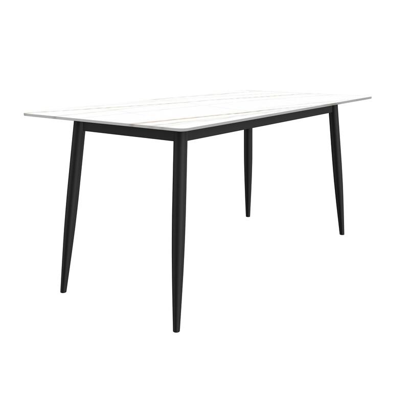 Zayle Rectangular Dining Table with Glass/Sintered Stone Tabletop in Steel