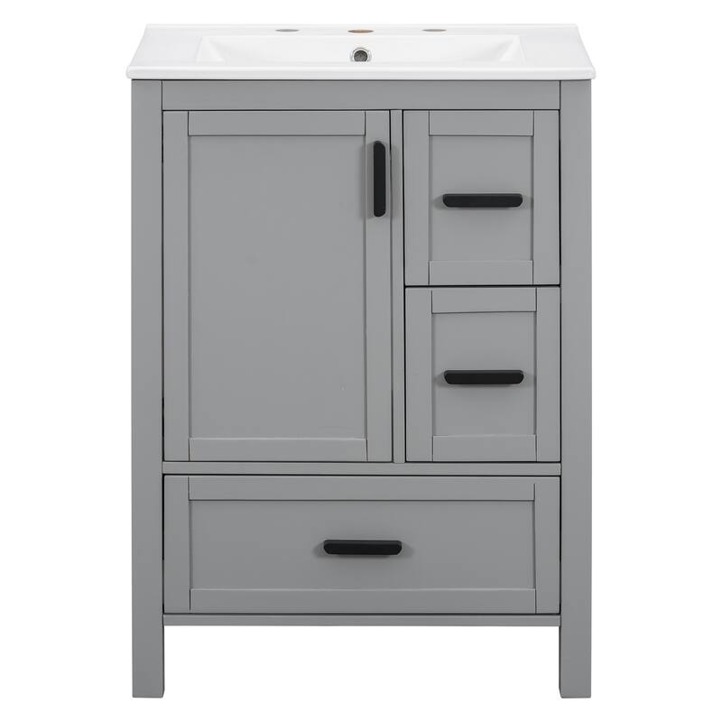 GDFStudio - Maple Modern Freestanding Bathroom Vanity with Ceramic Sink, Soft Close Door and Multi Drawer Storage