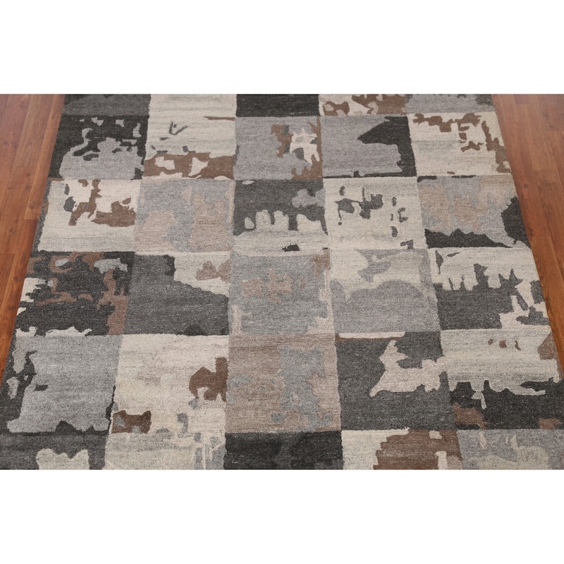 Grey Abstract Indian Area Rug Modern Hand-Tufted Wool Carpet - 5'3" x 7'7"