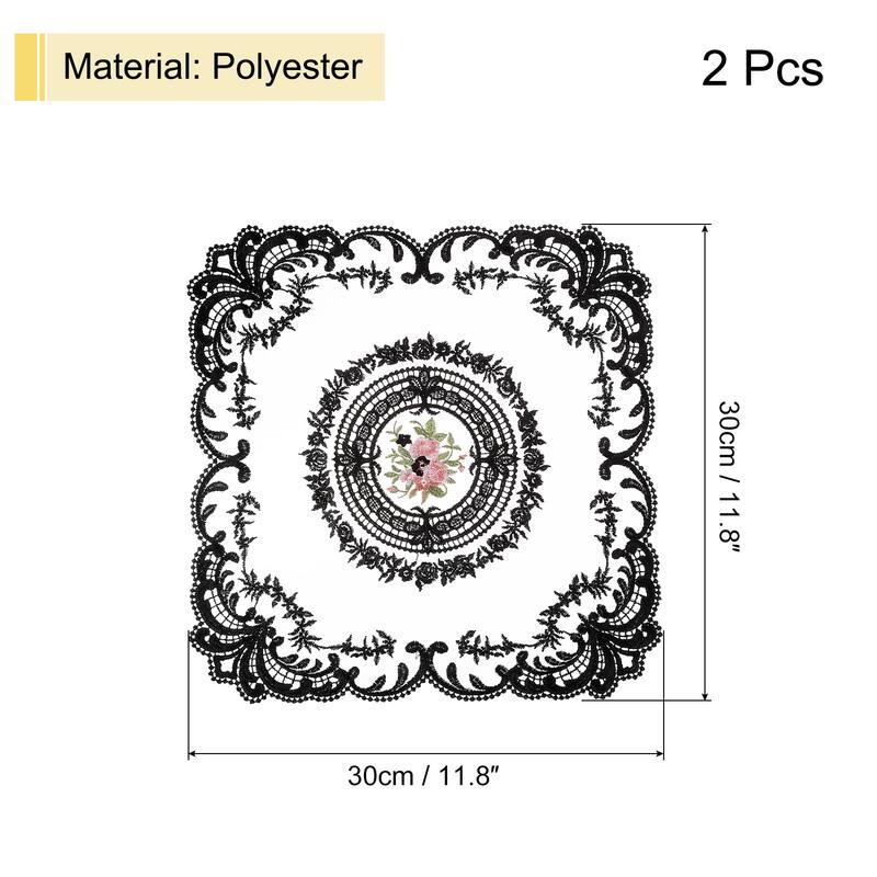 2Pack 12x12-in Retro Lace Placemat Square French Crochet Doilies - Black
