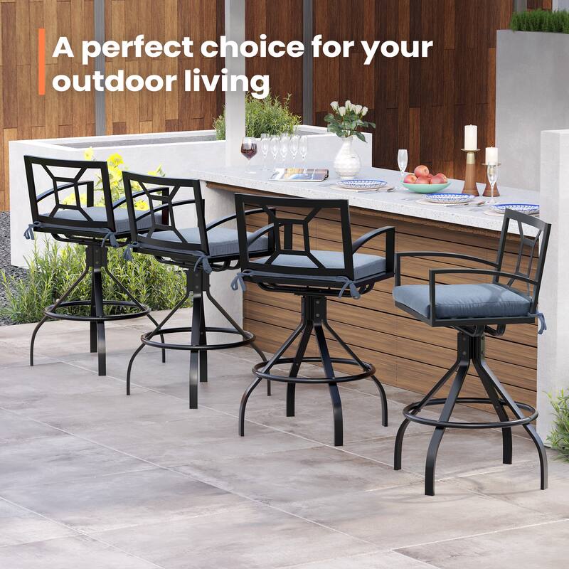 Outdoor Indoor Patio Aluminum Armrest Swivel Bar Stools with Sunbrella Fabric Cushion