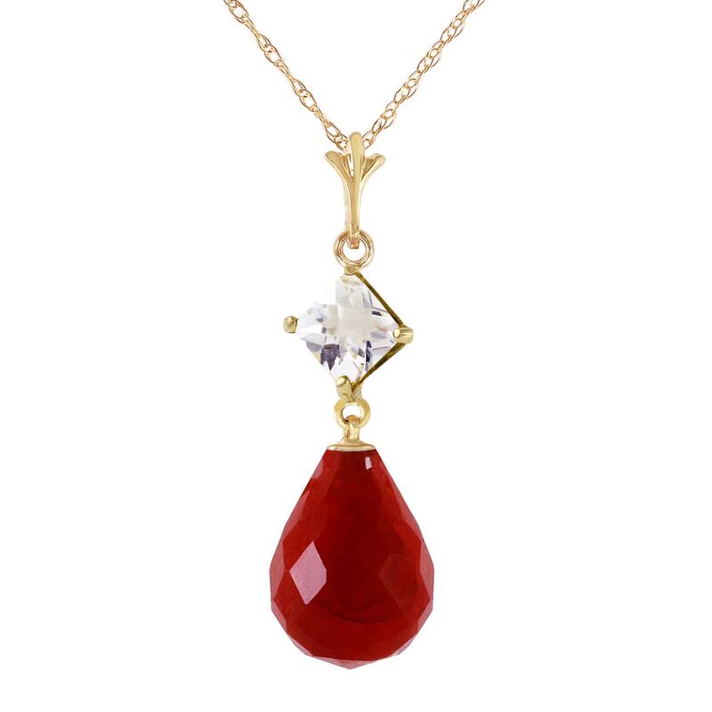 9.3 Carat 14K Solid Gold Gemstone Necklace Elegant White Topaz Ruby - 18 Inch - Yellow