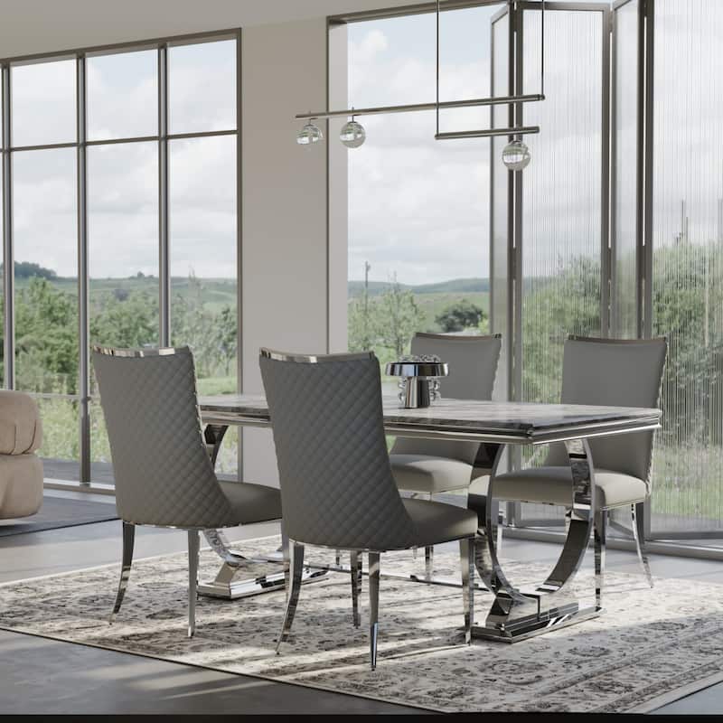 Luxurious Dining Room Table Set with Velvet Dining Chairs