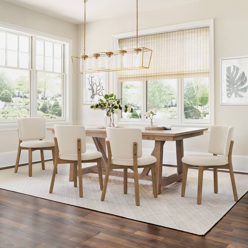 Fabric Upholstered Dining Chairs Set of 2/4 with Wooden Legs, Modern Kitchen Dining Chairs with Back, Walnut Flaxen