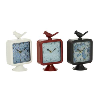 Metal Bird Clock - Set of 3 Multi Colored - Roche River Decor - 3"W x 6"L x 9"H