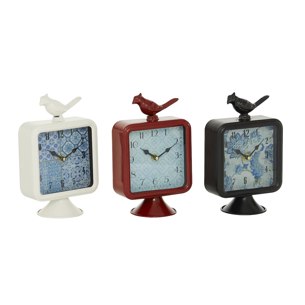 Metal Bird Clock - Set of 3 Multi Colored - Roche River Decor - 3"W x 6"L x 9"H