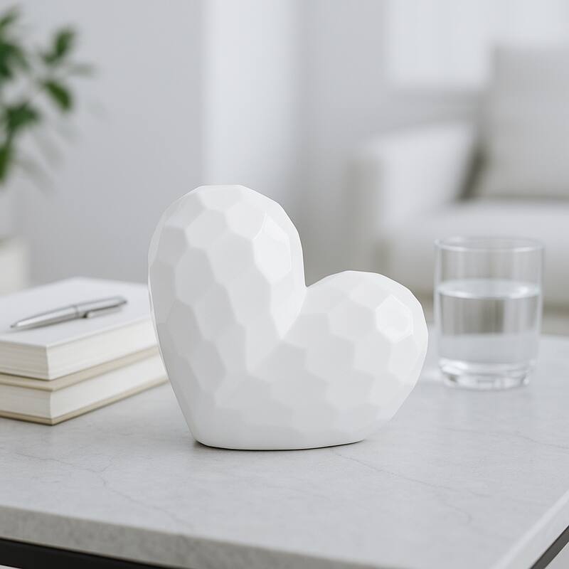Modern Geometric Heart Sculpture - Ceramic Decorative Object