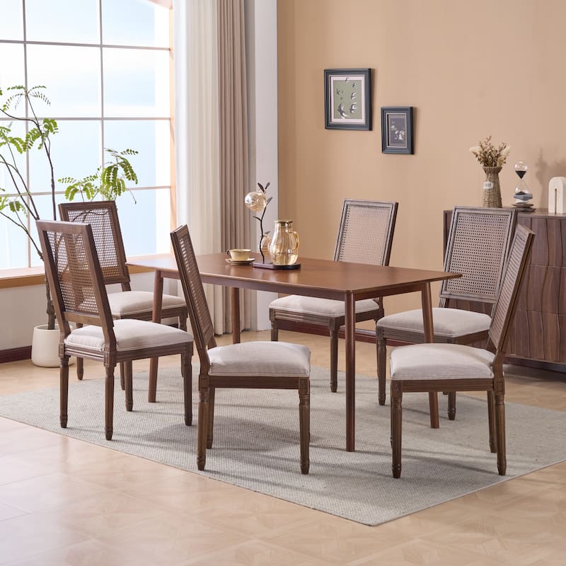 Christopher Knight Home - French Country Dining Chairs Set with Elegant Cane Backrest & Upholstered Seats with Fluted Legs