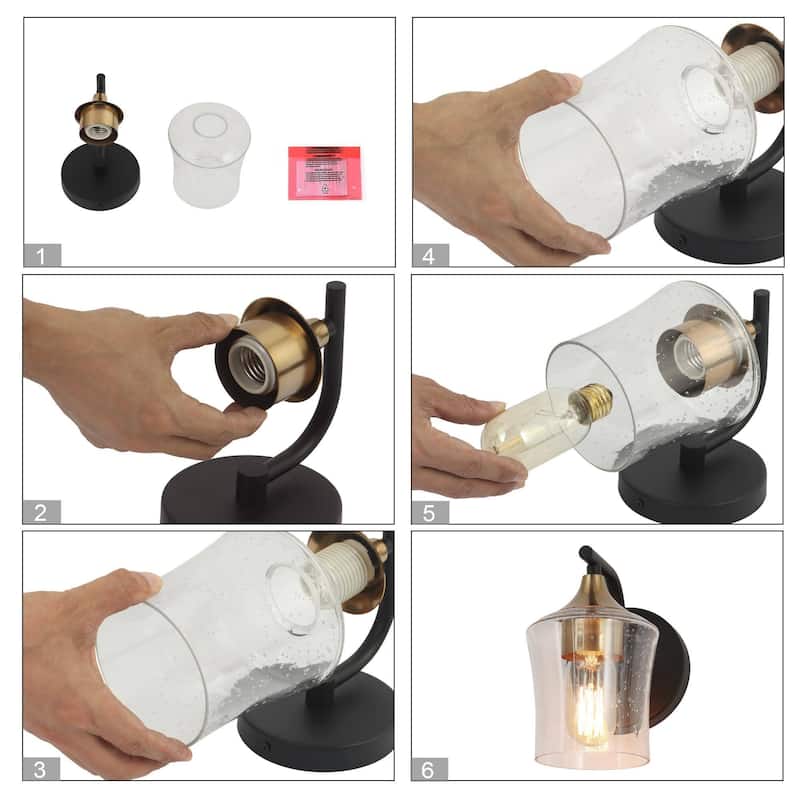 Modern 1-Light Black Gold Wall Sconce Glass Vanity Lights for Bathroom