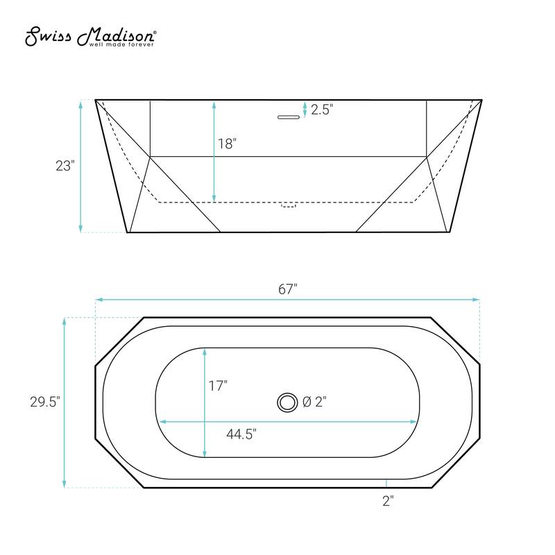 Brusque 67" Diamond Shaped Soaking Freestanding Bathtub In Glossy White, Drain Included