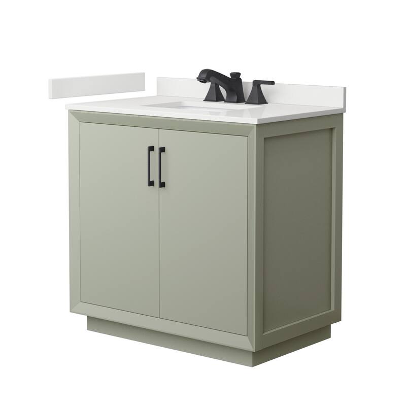 Wyndham Collection WCF414136S-QTZ-US3MXX Strada 36" Free Standing - Light Green / White Quartz Top / Matte Black