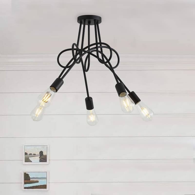 Modern Black 5-Light Curved Line Sputnik Design Ceiling Lamp - Black