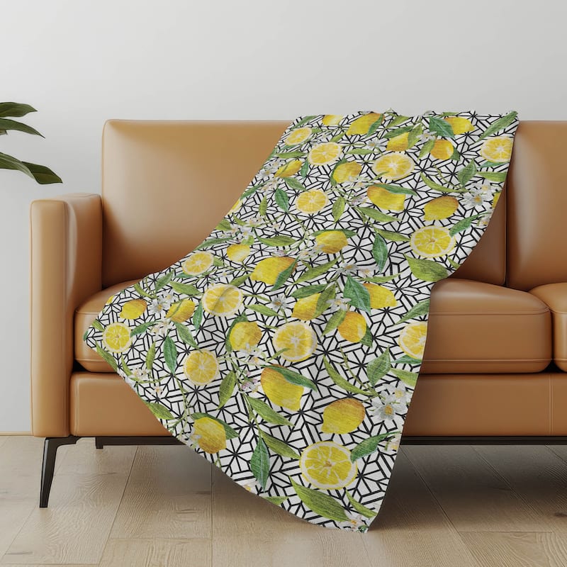 Premium Machine Washable ASB160 Lemons Sherpa Throw Blanket - Yellow - 4'2" x 5'10"