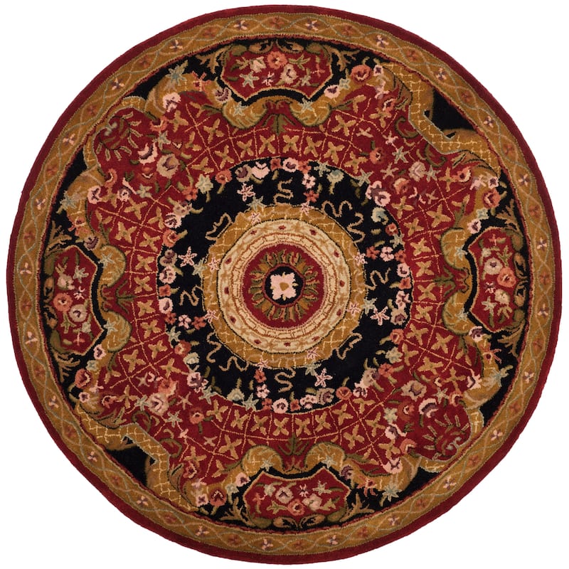 SAFAVIEH Handmade Classic Traiana Traditional Oriental Wool Rug - 3'6" Round - Burgundy/Black