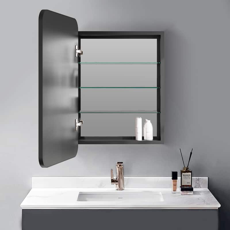 Topcraft Black Wall Mounted Aluminum Framed Medicine Cabinet