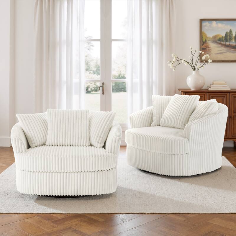 UIXE Oversize 43" Plush Corduroy Swivel Barrel Chair Comfy Accent Chair For Living Room
