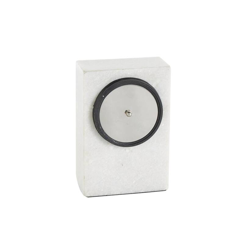 Marble Minimalistic Rectangular Decorative Clock with Recessed Numberless Clockface - White - Roche River Decor