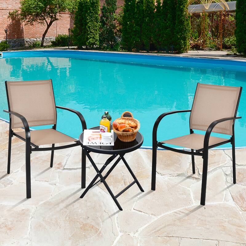 Set of 2 Outdoor Patio Chairs Stackable Bistro Chairs with Armrests