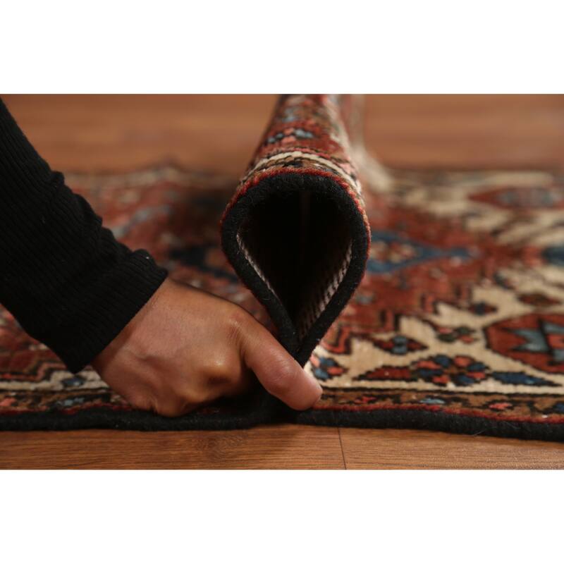 Hand Knotted Oriental 100% Wool Carpet Traditional Geometric Oranges & Rust Heriz (serapi) Runner Rug - 10' 7'' X 2' 1''