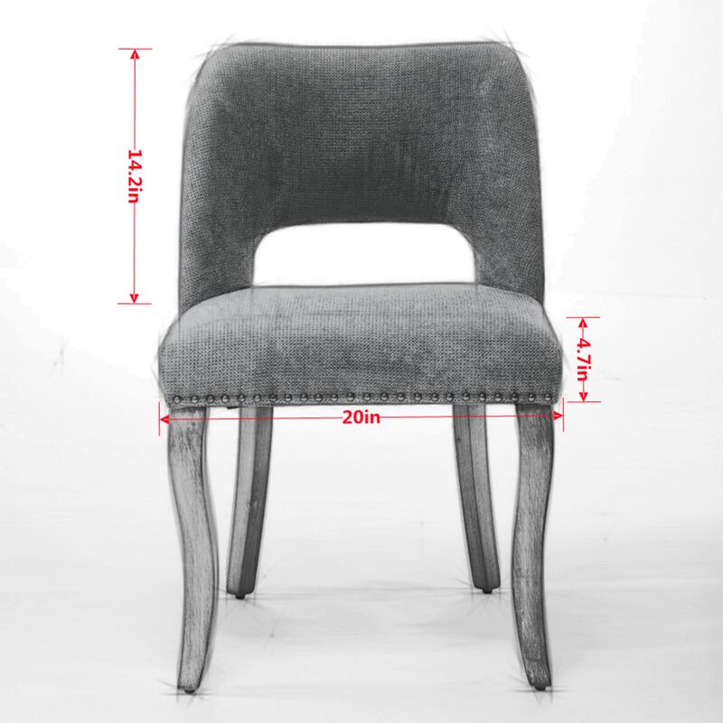 Modern Fabric Upholstered Dining Chairs Set of 2, Farmhouse Wooden Dining Room Chairs with Curved Backrest, Rivet Trim