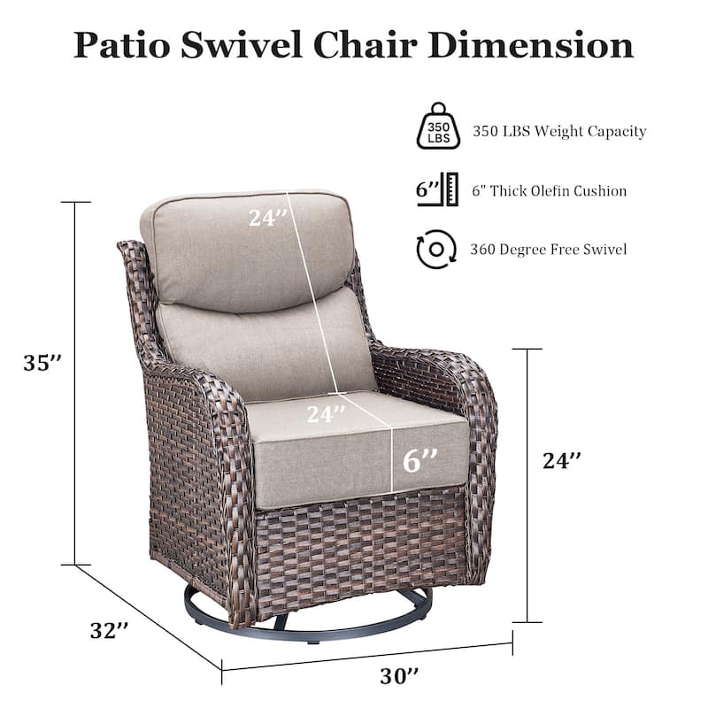 Outdoor Patio Sofa Swivel Chair with 6-Inch Thick Cushions Set