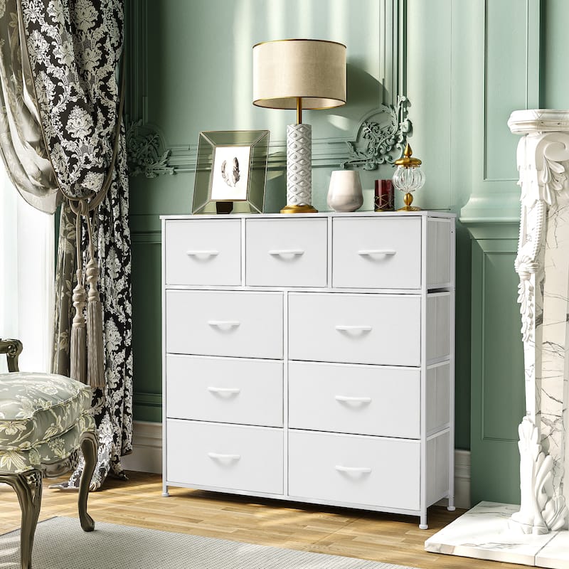 Pellebant Fabric Wide Dresser Storage Tower with 9 Drawers - White - 9-drawer
