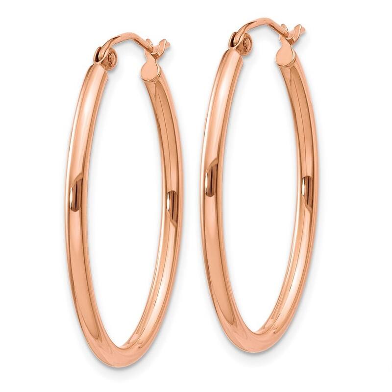 Curata 14k Rose Gold 2x33mm Oval Hoop Earrings