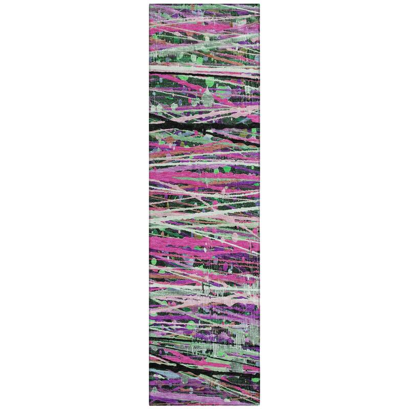 Machine Washable Indoor/Outdoor Abstract Stripes Chantille Rug