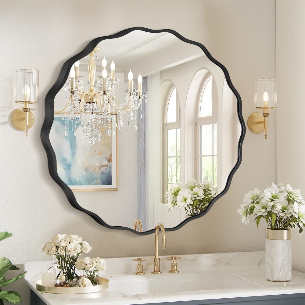 Decorative Aluminum Alloy Framed Wavy Round Wall Mirror Bathroom Vanity Mirror