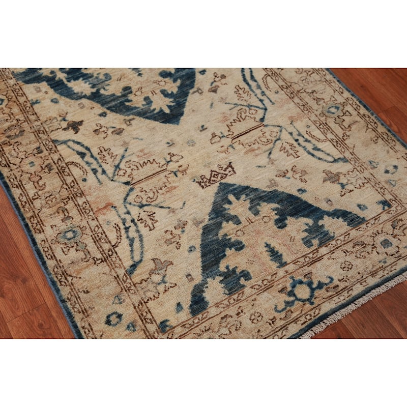 Hand Knotted Oriental 100% Wool Carpet Transitional All-Over Beige & Ivories Oushak Runner Rug - 11' 7'' X 2' 10''