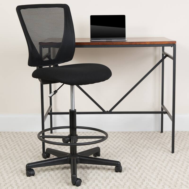 Mid-Back Mesh Drafting Chair with Fabric Seat and Adjustable Foot Ring