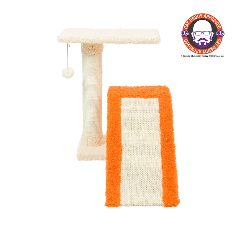 Two-Level Platform Real Wood Scratcher W Sisal Carpet Ramp - 21"(L) x 19"(W) x 27"(H)