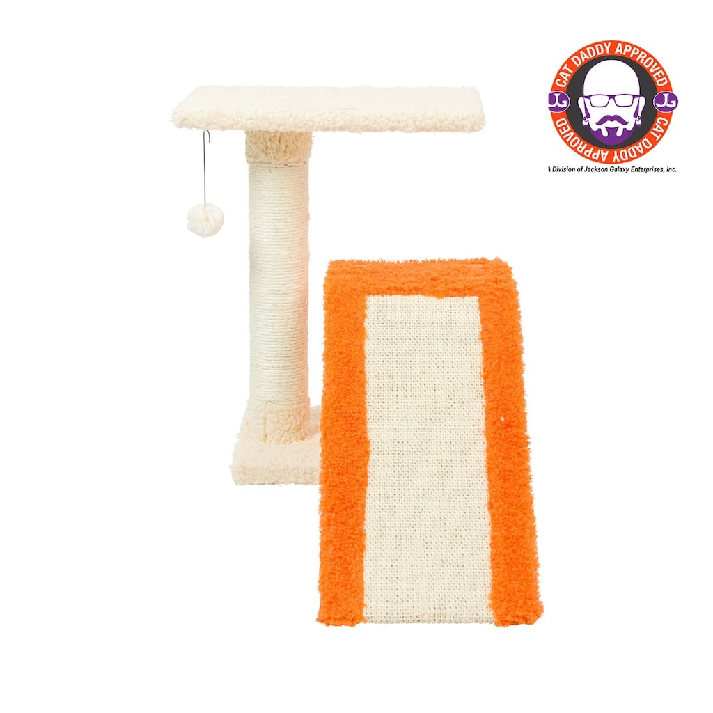 Two-Level Platform Real Wood Scratcher W Sisal Carpet Ramp - 21"(L) x 19"(W) x 27"(H)
