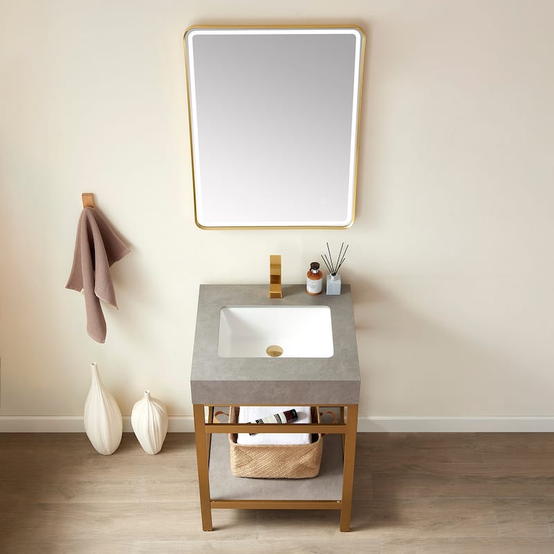 Funes 24" Single Vanity, Metal Support with Stone Top without Mirror - 24''x22''