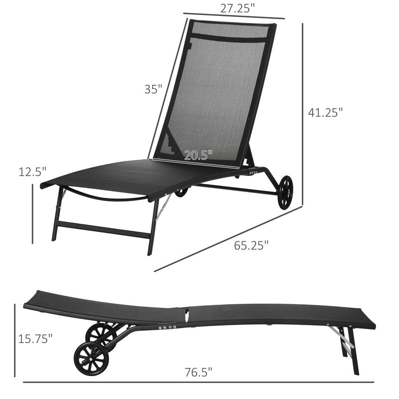 Outdoor Steel Frame Mesh Recliner with Wheels 2-Piece Set