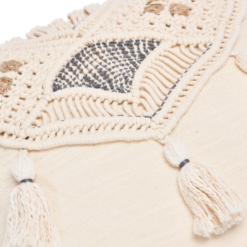 Hand-Woven Cotton and Jute Macramé Pillow with Tassels