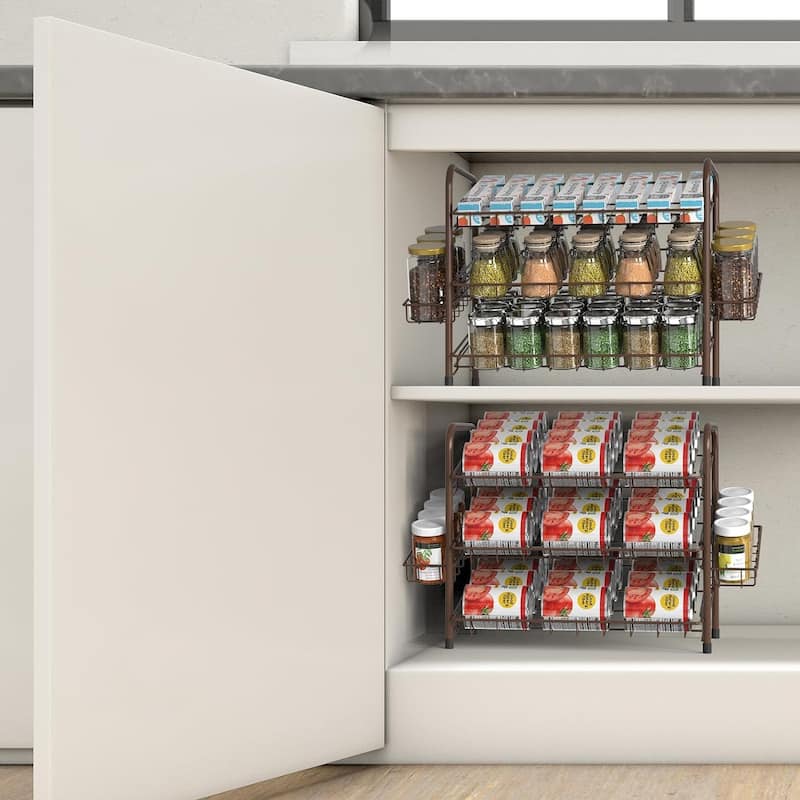 2 Pack Can Storage Rack with Side Basket