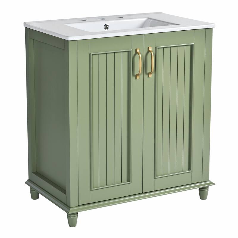 30" Freestanding Bathroom Vanity with Resin Sink - Hidden Drawer and Storage Cabinet
